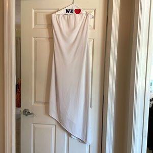 White 3/4 length angled hem dress